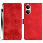 For Honor X7 Cherry Blossom Butterfly Skin Feel Embossed PU Phone Case(Red) - 1