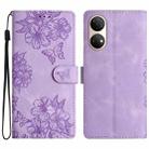 For Honor X7 Cherry Blossom Butterfly Skin Feel Embossed PU Phone Case(Purple) - 1