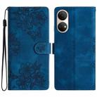 For Honor X7 Cherry Blossom Butterfly Skin Feel Embossed PU Phone Case(Blue) - 1