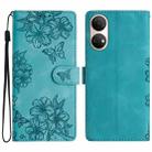 For Honor X7 Cherry Blossom Butterfly Skin Feel Embossed PU Phone Case(Green) - 1