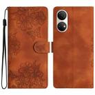 For Honor X7 Cherry Blossom Butterfly Skin Feel Embossed PU Phone Case(Brown) - 1