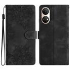 For Honor X7 Cherry Blossom Butterfly Skin Feel Embossed PU Phone Case(Black) - 1