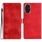 For Honor 200 Cherry Blossom Butterfly Skin Feel Embossed PU Phone Case(Red) - 1