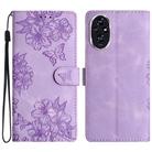 For Honor 200 Cherry Blossom Butterfly Skin Feel Embossed PU Phone Case(Purple) - 1