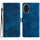 For Honor 200 Cherry Blossom Butterfly Skin Feel Embossed PU Phone Case(Blue) - 1