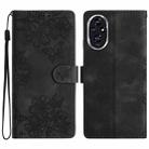 For Honor 200 Cherry Blossom Butterfly Skin Feel Embossed PU Phone Case(Black) - 1