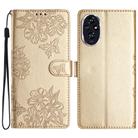 For Honor 200 Cherry Blossom Butterfly Skin Feel Embossed PU Phone Case(Gold) - 1