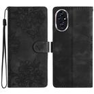 For Honor 200 Pro Cherry Blossom Butterfly Skin Feel Embossed PU Phone Case(Black) - 1