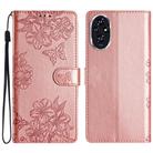 For Honor 200 Pro Cherry Blossom Butterfly Skin Feel Embossed PU Phone Case(Rose Gold) - 1