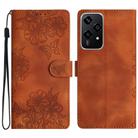 For Honor 200 Lite Global Cherry Blossom Butterfly Skin Feel Embossed PU Phone Case(Brown) - 1