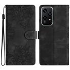 For Honor 200 Lite Global Cherry Blossom Butterfly Skin Feel Embossed PU Phone Case(Black) - 1