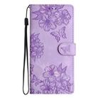 For Honor Magic7 Pro Cherry Blossom Butterfly Skin Feel Embossed PU Phone Case(Purple) - 2