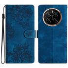 For Honor Magic7 Pro Cherry Blossom Butterfly Skin Feel Embossed PU Phone Case(Blue) - 1