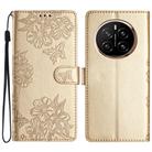For Honor Magic7 Pro Cherry Blossom Butterfly Skin Feel Embossed PU Phone Case(Gold) - 1