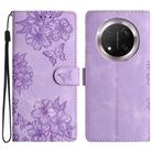 For Honor X9c Cherry Blossom Butterfly Skin Feel Embossed PU Phone Case(Purple) - 1