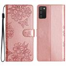 For Samsung Galaxy A02s / F02s 164mm Cherry Blossom Butterfly Skin Feel Embossed PU Phone Case(Rose Gold) - 1