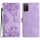For Samsung Galaxy A02s EU Version Cherry Blossom Butterfly Skin Feel Embossed PU Phone Case(Purple) - 1