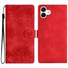 For Samsung Galaxy A04e Cherry Blossom Butterfly Skin Feel Embossed PU Phone Case(Red) - 1
