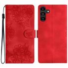 For Samsung Galaxy A04s Cherry Blossom Butterfly Skin Feel Embossed PU Phone Case(Red) - 1