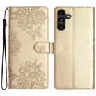For Samsung Galaxy A04s Cherry Blossom Butterfly Skin Feel Embossed PU Phone Case(Gold) - 1