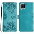 For Samsung Galaxy A12 Cherry Blossom Butterfly Skin Feel Embossed PU Phone Case(Green) - 1