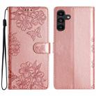 For Samsung Galaxy A13 5G Cherry Blossom Butterfly Skin Feel Embossed PU Phone Case(Rose Gold) - 1