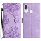 For Samsung Galaxy A20e Cherry Blossom Butterfly Skin Feel Embossed PU Phone Case(Purple) - 1