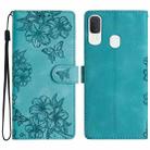 For Samsung Galaxy A20e Cherry Blossom Butterfly Skin Feel Embossed PU Phone Case(Green) - 1