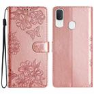 For Samsung Galaxy A20e Cherry Blossom Butterfly Skin Feel Embossed PU Phone Case(Rose Gold) - 1
