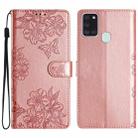 For Samsung Galaxy A20s Cherry Blossom Butterfly Skin Feel Embossed PU Phone Case(Rose Gold) - 1