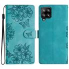 For Samsung Galaxy A22 4G Cherry Blossom Butterfly Skin Feel Embossed PU Phone Case(Green) - 1
