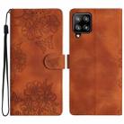For Samsung Galaxy A22 4G Cherry Blossom Butterfly Skin Feel Embossed PU Phone Case(Brown) - 1