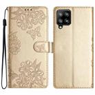 For Samsung Galaxy A22 4G Cherry Blossom Butterfly Skin Feel Embossed PU Phone Case(Gold) - 1