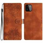 For Samsung Galaxy A22 5G Cherry Blossom Butterfly Skin Feel Embossed PU Phone Case(Brown) - 1