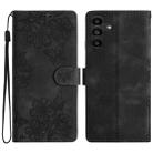 For Samsung Galaxy A34 5G Cherry Blossom Butterfly Skin Feel Embossed PU Phone Case(Black) - 1
