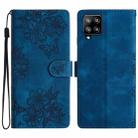 For Samsung Galaxy A42 5G Cherry Blossom Butterfly Skin Feel Embossed PU Phone Case(Blue) - 1