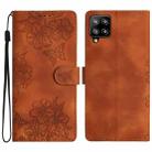 For Samsung Galaxy A42 5G Cherry Blossom Butterfly Skin Feel Embossed PU Phone Case(Brown) - 1