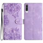 For Samsung Galaxy A50 Cherry Blossom Butterfly Skin Feel Embossed PU Phone Case(Purple) - 1