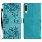 For Samsung Galaxy A50 Cherry Blossom Butterfly Skin Feel Embossed PU Phone Case(Green) - 1