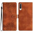 For Samsung Galaxy A50 Cherry Blossom Butterfly Skin Feel Embossed PU Phone Case(Brown) - 1