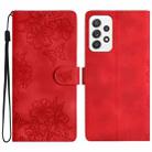 For Samsung Galaxy A52 5G Cherry Blossom Butterfly Skin Feel Embossed PU Phone Case(Red) - 1