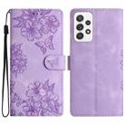 For Samsung Galaxy A53 5G Cherry Blossom Butterfly Skin Feel Embossed PU Phone Case(Purple) - 1