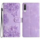 For Samsung Galaxy A70 Cherry Blossom Butterfly Skin Feel Embossed PU Phone Case(Purple) - 1