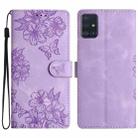 For Samsung Galaxy A71 4G Cherry Blossom Butterfly Skin Feel Embossed PU Phone Case(Purple) - 1