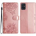 For Samsung Galaxy A71 4G Cherry Blossom Butterfly Skin Feel Embossed PU Phone Case(Rose Gold) - 1