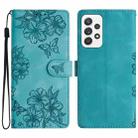 For Samsung Galaxy A73 5G Cherry Blossom Butterfly Skin Feel Embossed PU Phone Case(Green) - 1