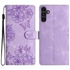 For Samsung Galaxy A35 Cherry Blossom Butterfly Skin Feel Embossed PU Phone Case(Purple) - 1