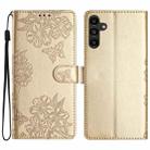 For Samsung Galaxy A35 Cherry Blossom Butterfly Skin Feel Embossed PU Phone Case(Gold) - 1