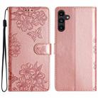 For Samsung Galaxy A35 Cherry Blossom Butterfly Skin Feel Embossed PU Phone Case(Rose Gold) - 1