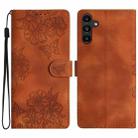 For Samsung Galaxy A55 5G Cherry Blossom Butterfly Skin Feel Embossed PU Phone Case(Brown) - 1